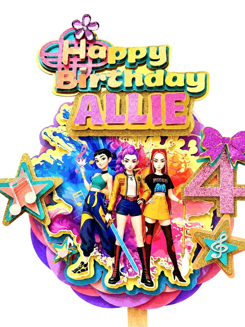 3D Girls Huntrix Kpop Demon Hunter Birthday Cake Topper